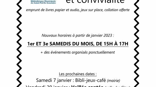 NOUVEAUX HORAIRES BIBLIOTHEQUE