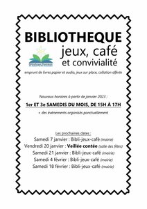 NOUVEAUX HORAIRES BIBLIOTHEQUE